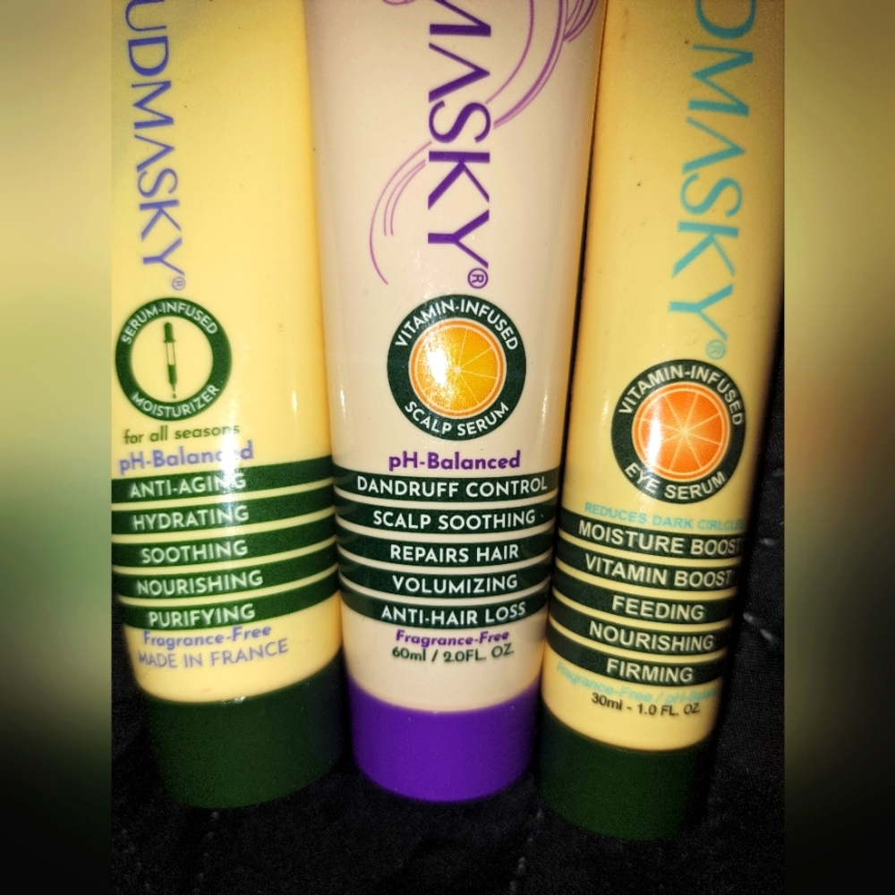 NEW: Mudmasky BUNDLE: EYE SERUM, SCALP TREATMENT, AND FACIAL MOSITURIZER.